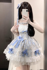 Mädchen Garten Mehrlagiges Rüschen Bowknot Süßes Lolita Jsk Kleid 2 Farben